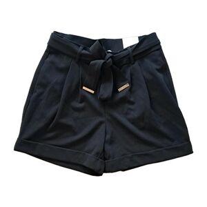 Anne Klein Shorts Black Dressy Chino Pleated Shorts With Accent Belt & Pockets